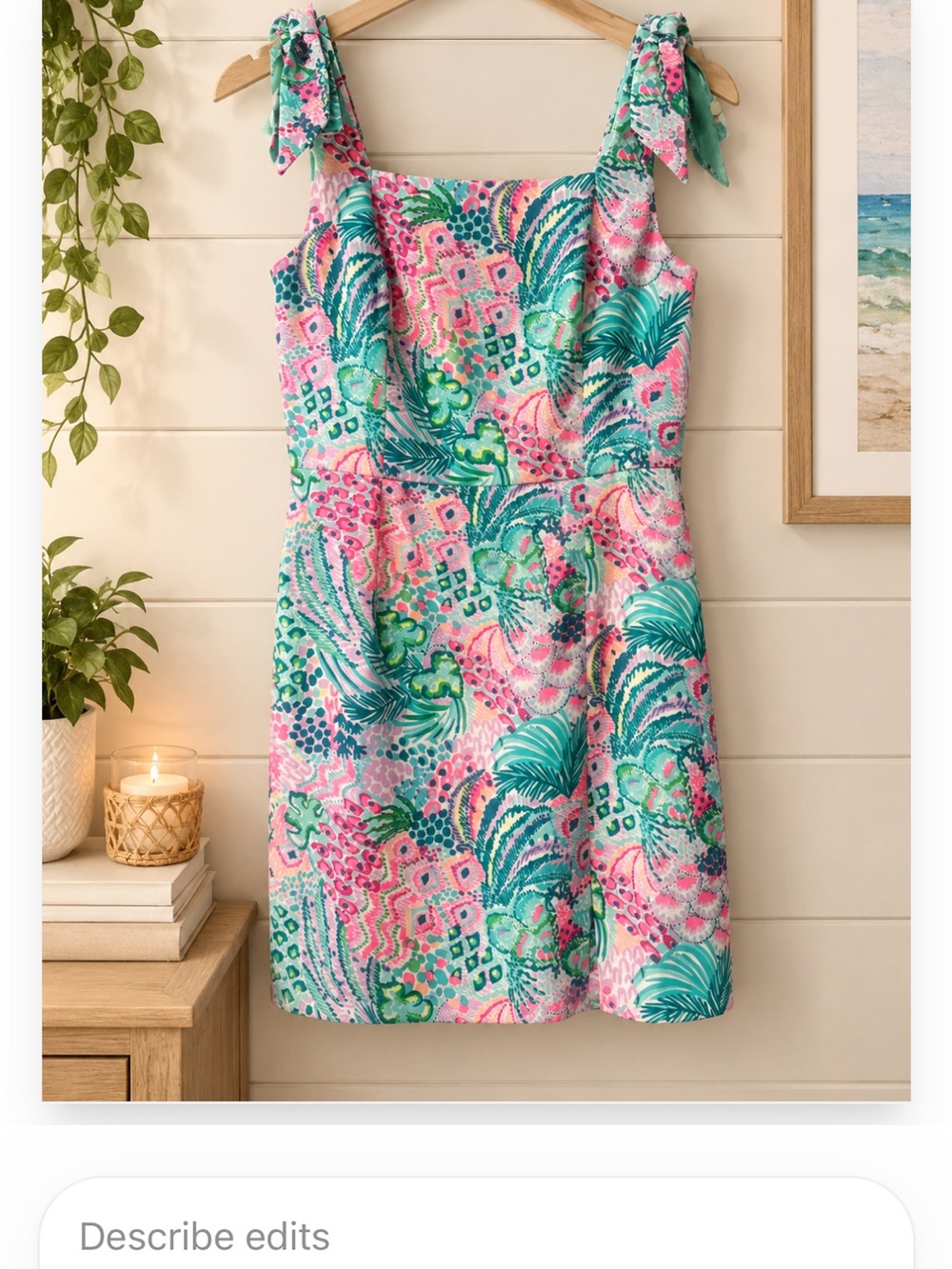 Lilly Pulitzer Tie-Shoulder Mini Dress in Pink & Teal Tropical Print